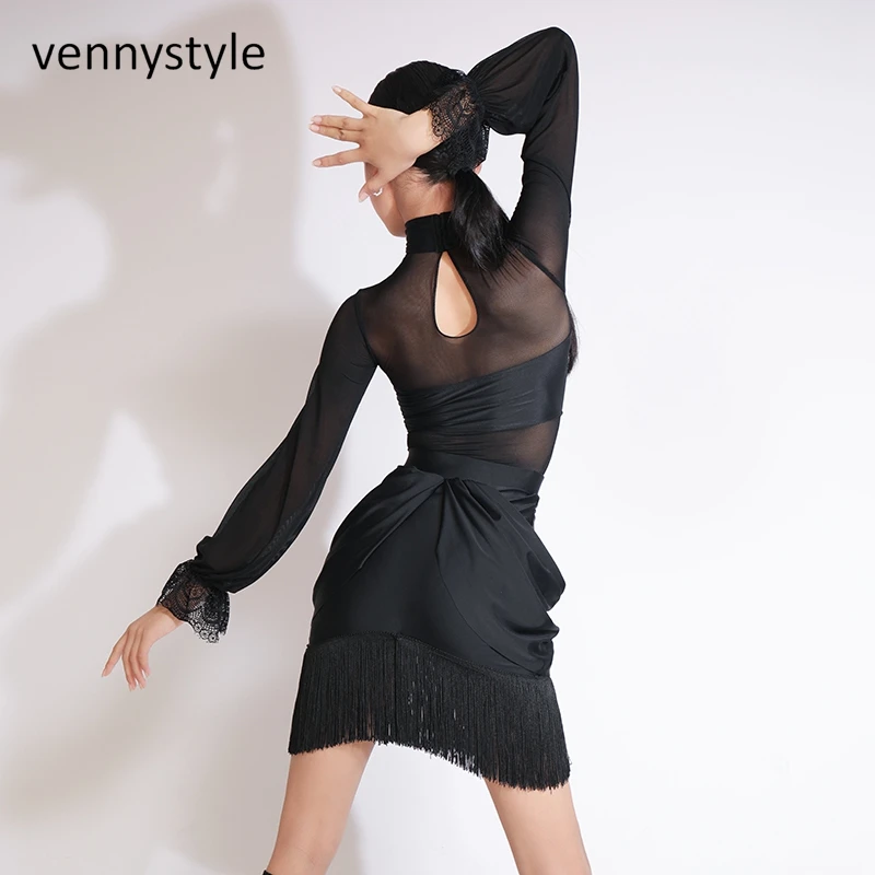 Venny 2023 Hot Sale Girls Latin Competition Costume Salsa Tango Rumba Dance Skirt Tassels Skirts Latin Dance Performance Clothes