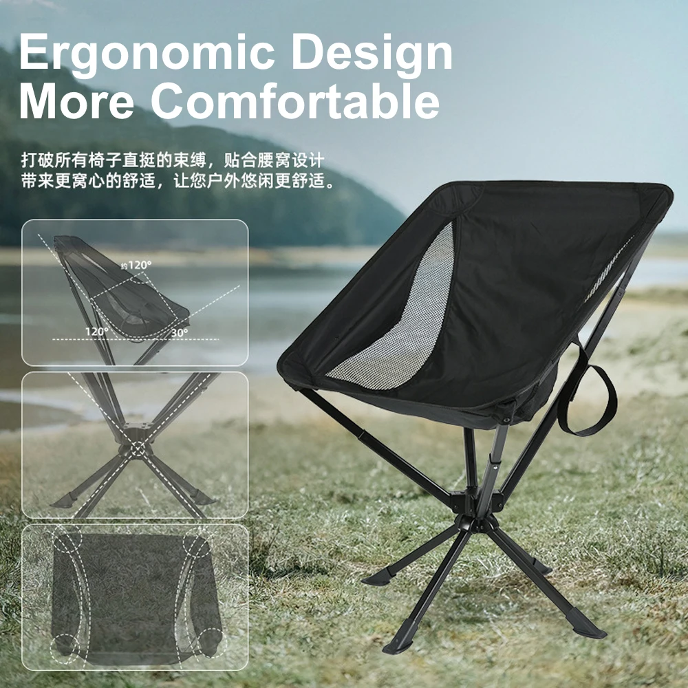 360 Degree Swivel Portable Chair Camping Small Compact Collapsible Folding Chair 5-Second Fast Open