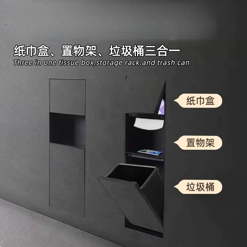 Hidden stainless steel niche toilet Hidden trash can Embedded tissue box
