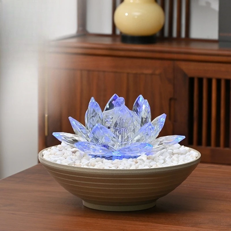 Modern simple circulating water desktop living room decoration housewarming water feature small fountain lotus crystal gift
