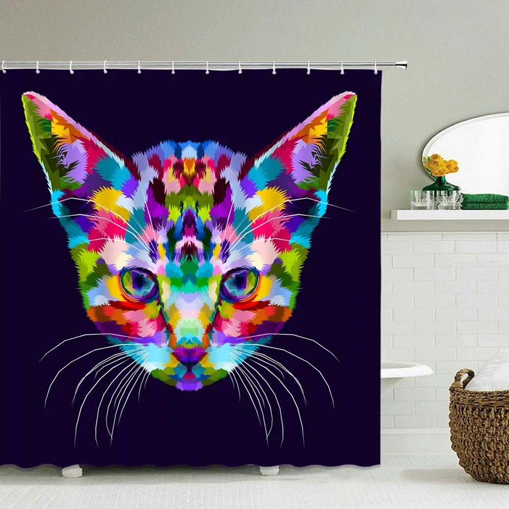 Cute Cat 3D Printed Shower Curtain Cartoon Colorful Polyester Fabric Bath Curtain Bathroom Curtain Decoration Shower Curtains