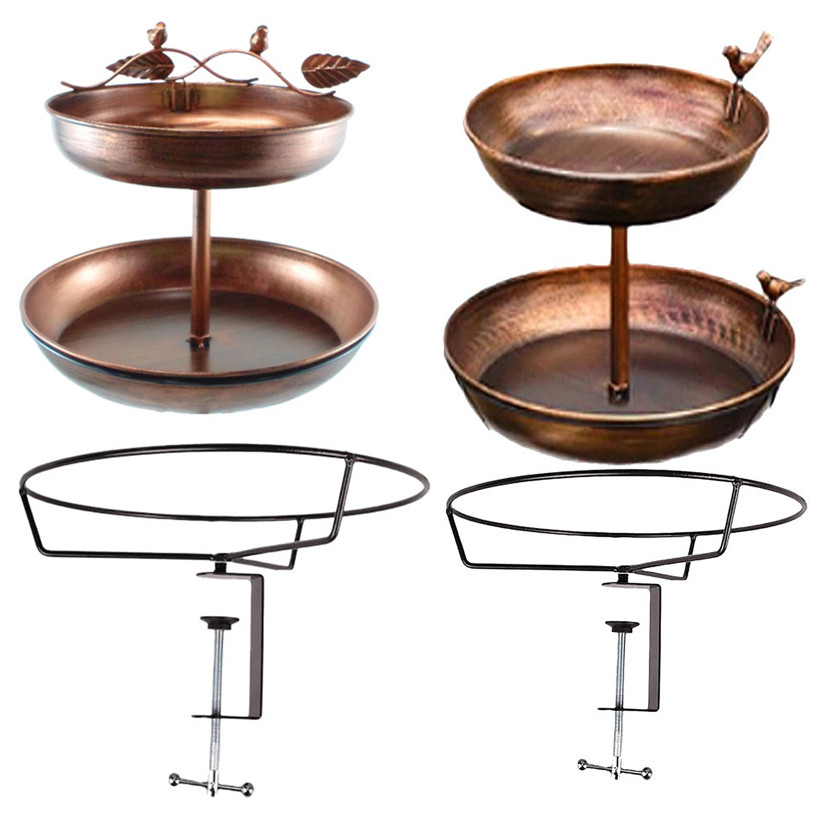 2-Tier Deck Mounted Detachable Birdbath Bowl for Outside Bird Bath Bowl for Deck Railing Balcony Yard Garden Decoration