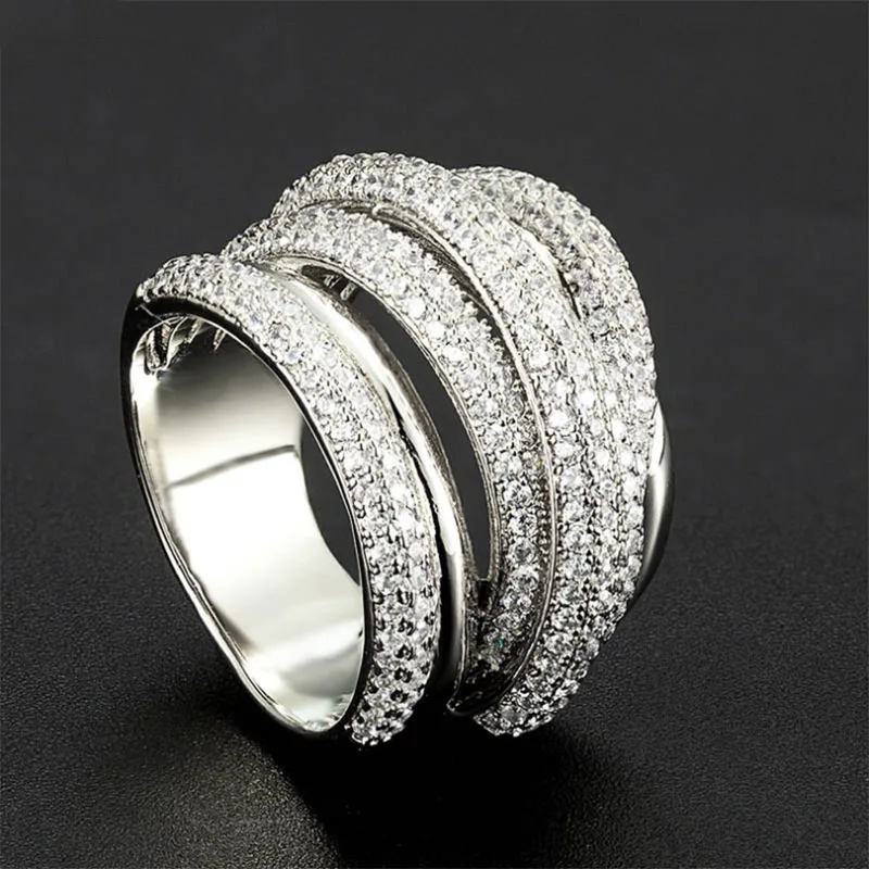 Bobokiki Jewelry Fashion Titanium Steel Micro-Inlaid AAA Zircon Multi-Layer Stereo Ring High-Quality Exaggerated Accessories