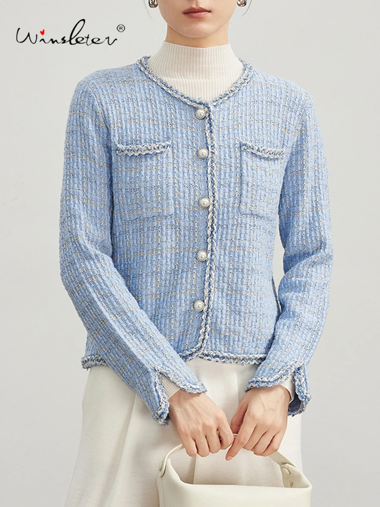 

Winsleter-46.7%Wool Elegant Sweater Coat, O Neck Pocket Buttons, Women Fashion Versatile Chic Cardigan, 2025 Autumn New C5N449CC