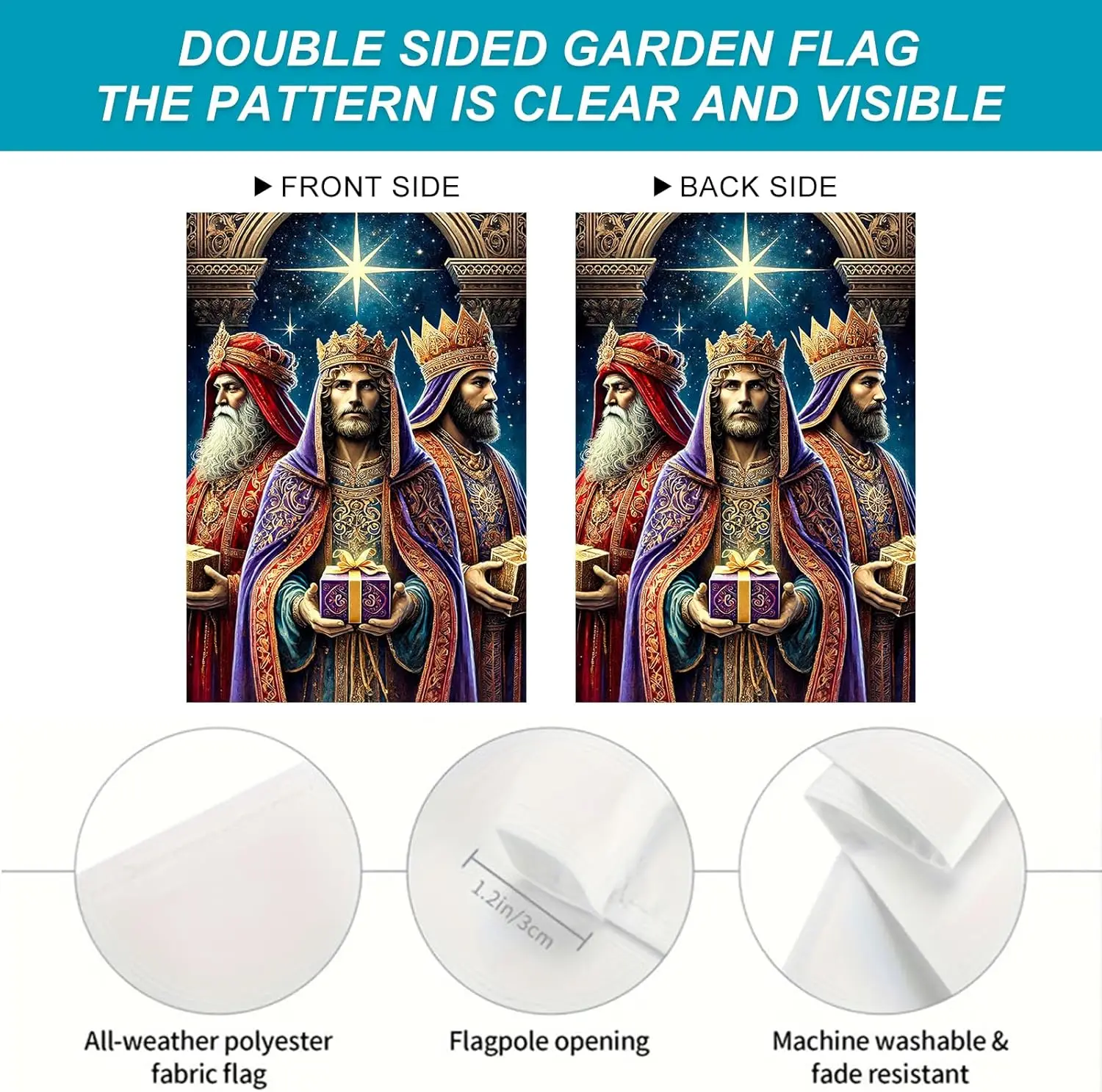 Three Kings Christmas Garden Flag 12x18 Inch Double Sided Nativity Wise Men Banner Country Welcome Seasonal Outdoor Yard Dec SSL view 4