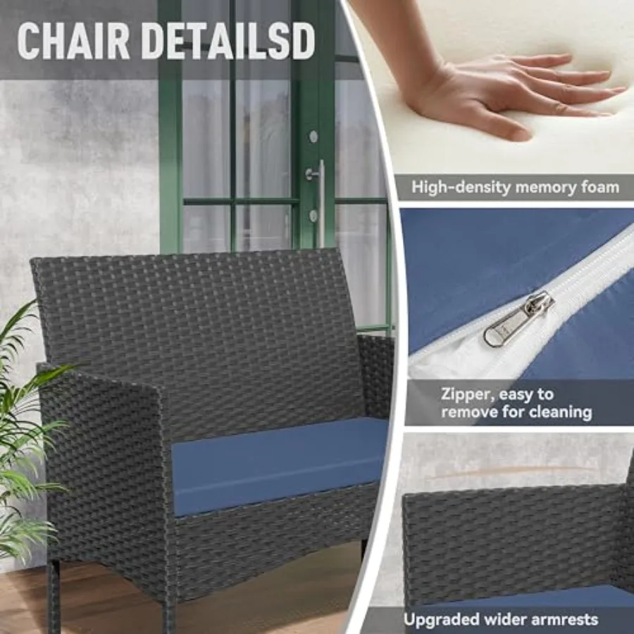 Patio Furniture Set 4 Pieces Outdoor Wicker Rattan Chairs Conversation Sets with Coffee Table Rocking Bistro Set for D