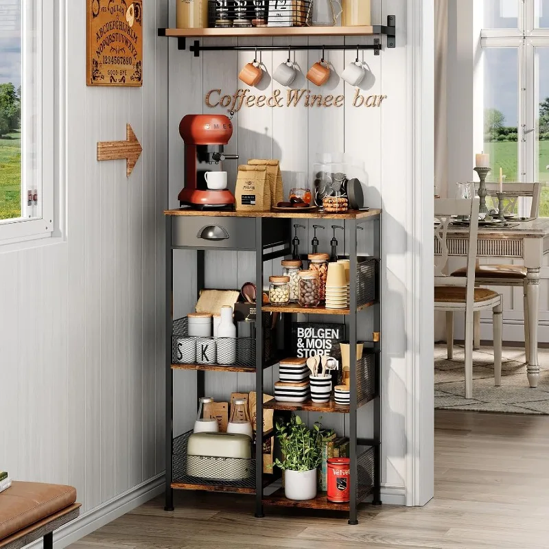 

Industrial Style Metal & Wood Shelf Unit - Multi-Purpose Storage Organizer for Coffee Machine Kitchen Rack with Rustic Board‌