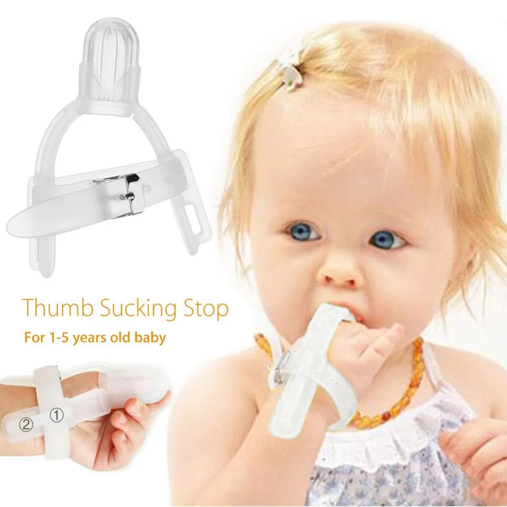 Stop Thumbsucking diş kaşıyıcı bebek dişlikleri başparmak eldiven önlemek bebek parmak Bite önleme çocuk pes etmeyin emme parmak