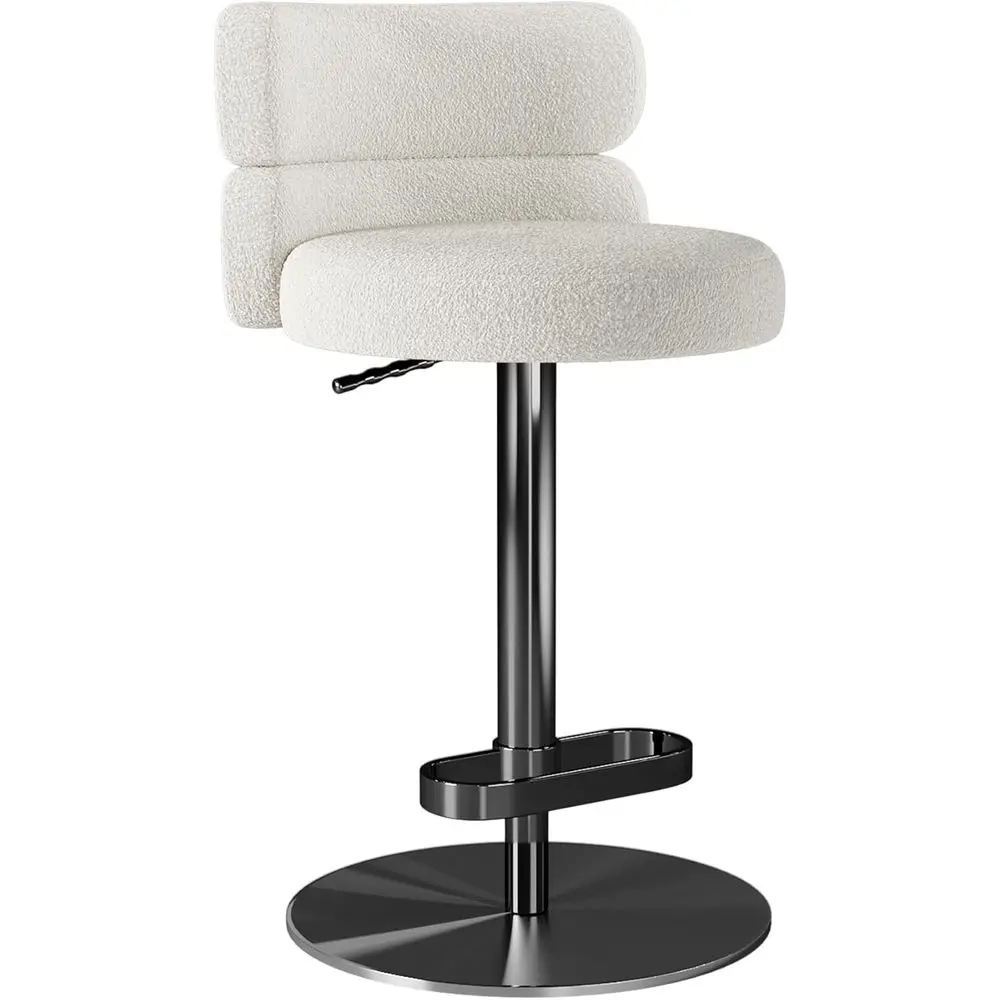 

Adjustable Airlift Counter Height Swivel Bar Stool with Padded Back and Fabric Seat, Black and Gold Metal Base