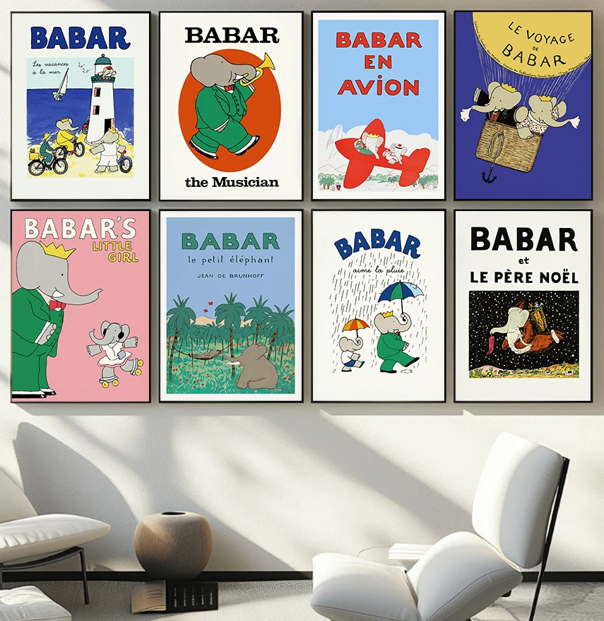 Elefant Babar Frankreich Märchen Poster Drucke Leinwand Malerei Wand Kunst Bild Wohnzimmer Kinderzimmer Kinderzimmer Home Decor