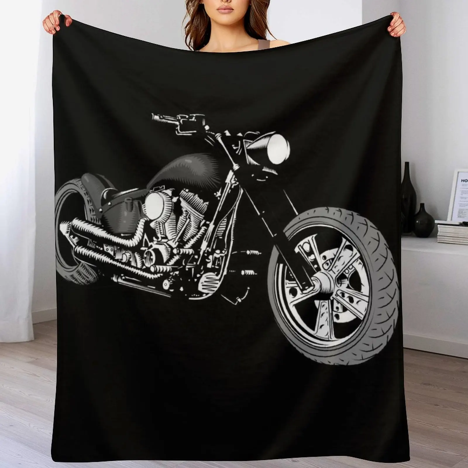 

HD Softail Motorcycle, Grey and Black Throw Blanket Compact Warm Blanket for Car Road Trip