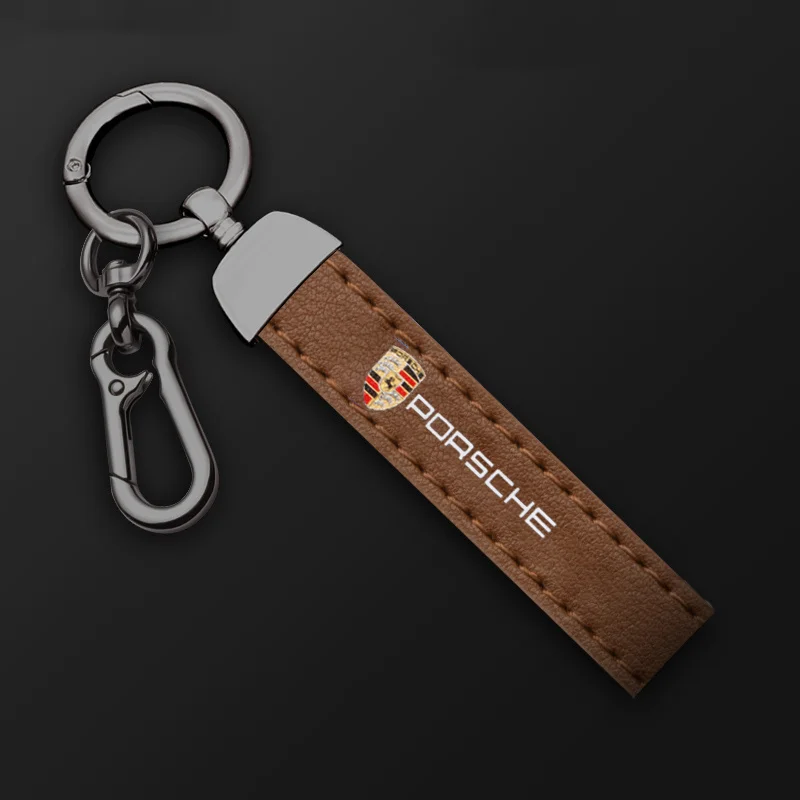 Zinc Alloy Leather Car Keychain Rings embroidered Key Chain For Porsche Cayenne Panamera Macan 911 718 Taycan Boxster Cayman 918