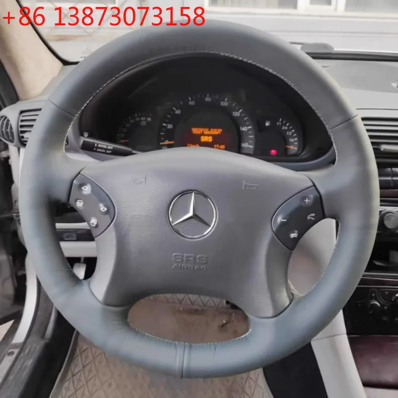 For Mercedes Benz W203 C-Class 2001 2002 2003 2004 2005 2006 2007 Custom Car Steering Wheel Cover DIY Full Coverage Grey Leather