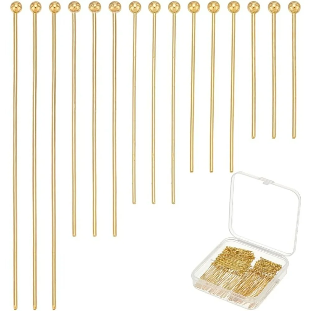 

300Pcs Ball Head Pins 5 Style Head Pins Brass Jewelry Pins Needles 20/25/30/35/45mm for Jewelry Making Findings
