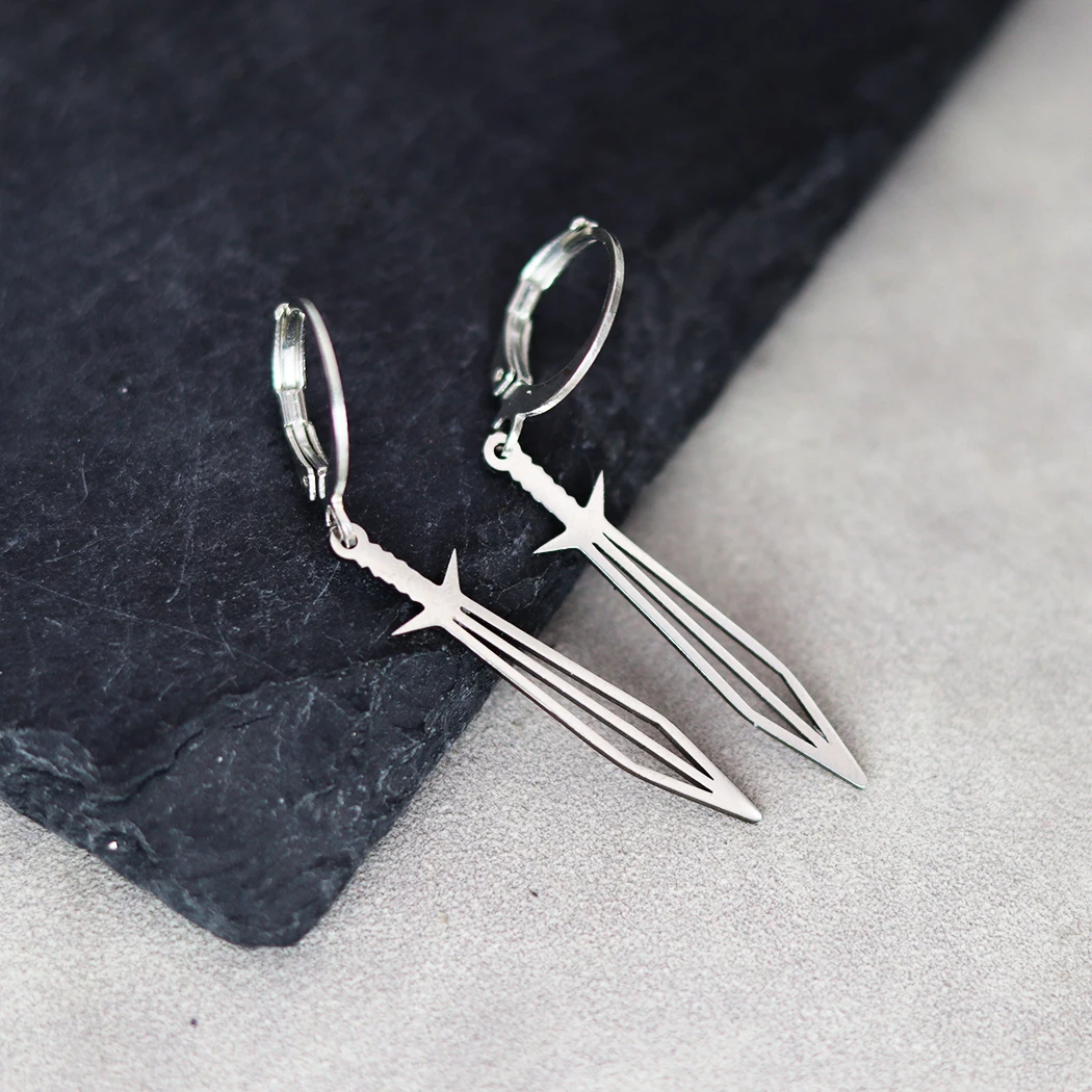 Kinitial Punk Sword Drop Earrings For Women Stainless Steel Creative Dagger Earring Unique Party Gift Jewelry Wholesale