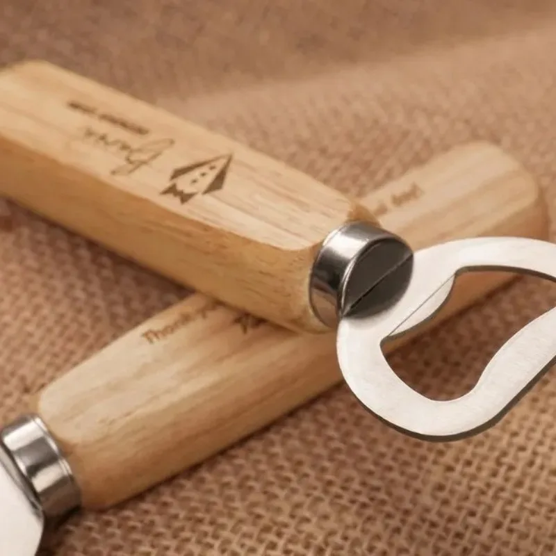 Personalized Carving of Groom and Bride Names, Bottle Opener with Wooden Handle, Multifunctional Red Wine Opener, 20/100PCS