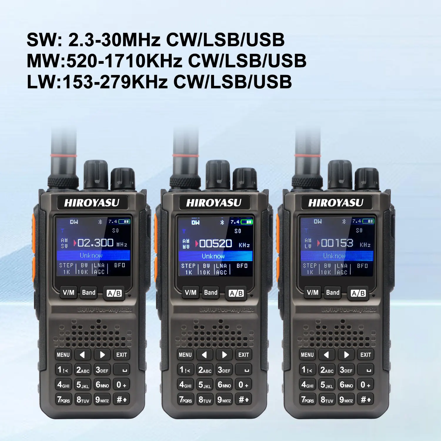 HIROYASU HI-E380 CB HF Aviation VHF UHF SW MW LW Shortwave Full Band FM AM SSB CW BT Program NOAA 10W Amateur Walkie Talkies