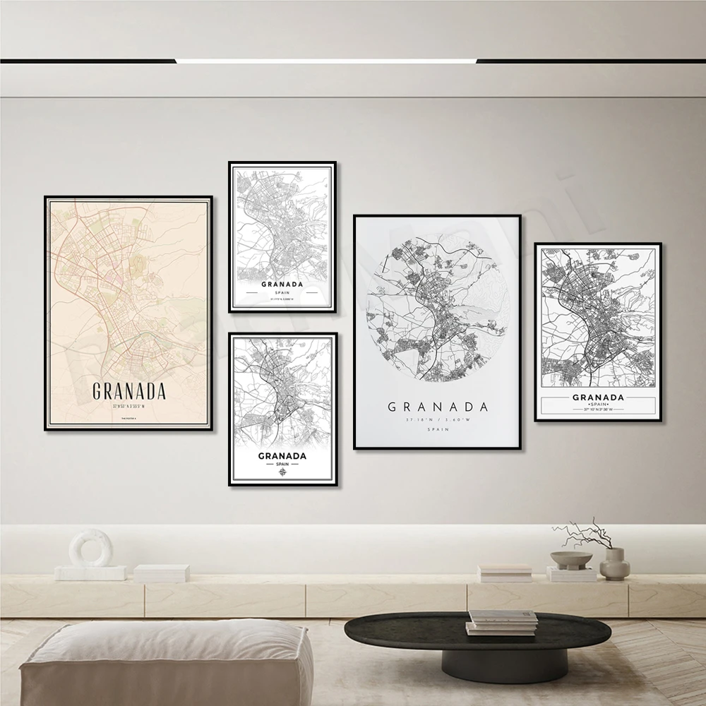 Granada Spain map, Palma de Mallorca city map, minimalist Granada Spain town map, Andalusia, city street map typography poster