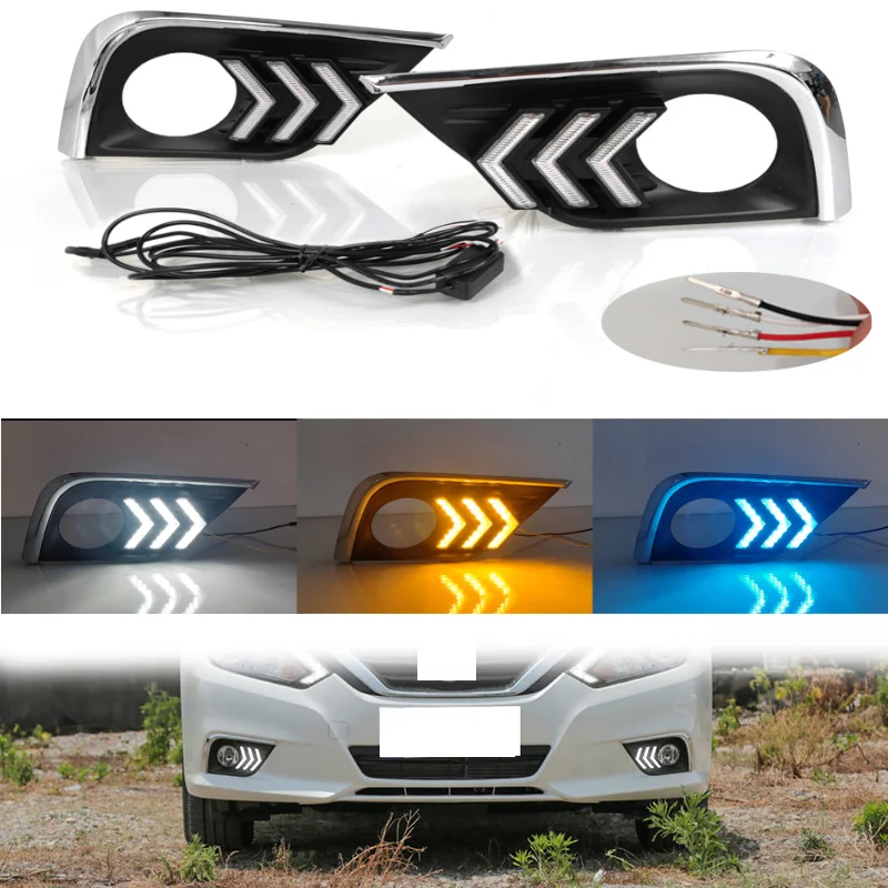 

For Nissan Altima 2016-2018 Front Led Drl Daytime Running Light Fog Lamp Frame Replacement Blue Yellow White Light After Market