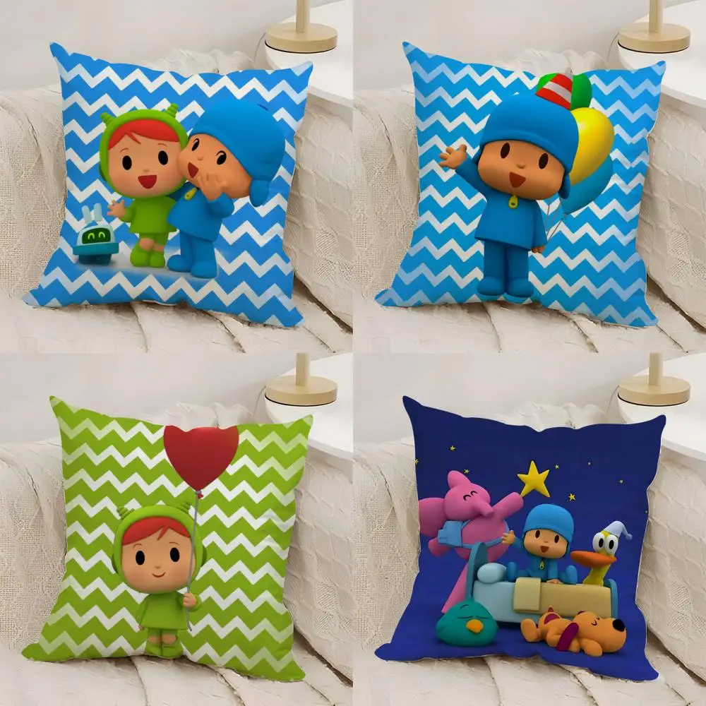 Cartoon Cute P-Pocoyo Cushion Cover Silky Short Plush Double-Sided Printed Pillow Case for Sofa All Seasons Home Decor Gift