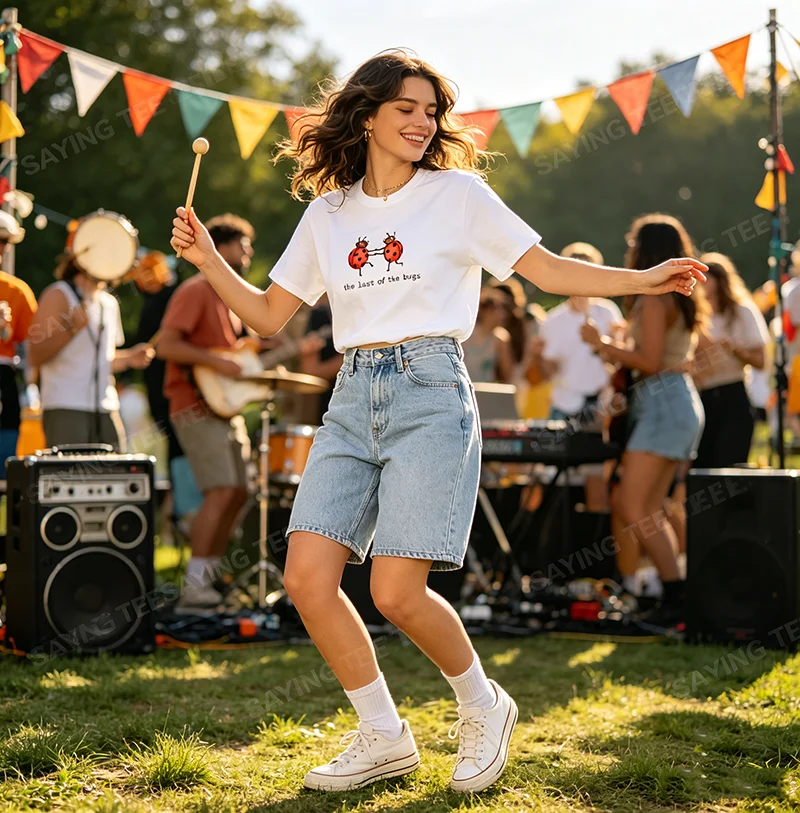 Funny The Last of The Bugs Club Vintage Dancing Ladybug T-Shirt Y2k Retro-inspired Artwork Cute Women Men Aesthetic Clothes Tees