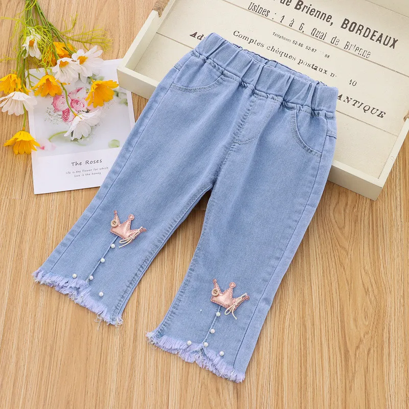 Kids Girl Jeans Cartoon Long Pants Summer Casual Trousers