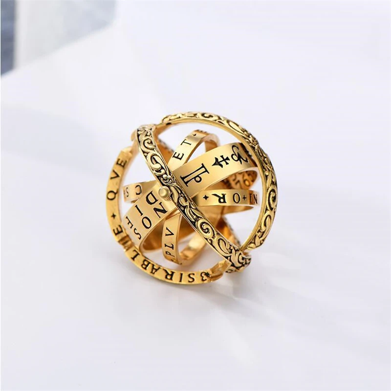 Vintage Astronomische Kugel aus Legierung, drehbarer kosmischer Ring für Männer und Frauen, kreative, verformbare, komplizierte Halskette – Detail 6