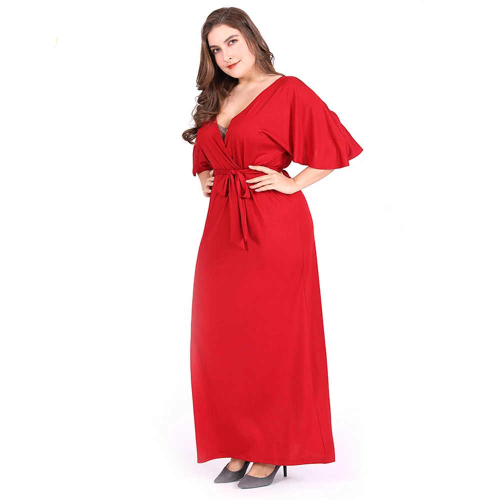 Curvy Plus Size Dress Red Ladies Summer Dresses For Women 2024 Fine Long And Elegant Robe Sexy Dress For Mother\'s Evening Party