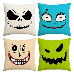 1pc/4pcs Halloween Pillow Cover, Halloween Horror Expressions Home Decoration Living Room Sofa Cushion Cover