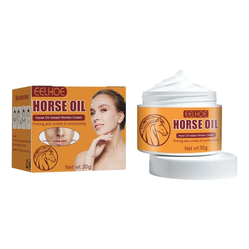 Crema antiarrugas instantánea de aceite de caballo, antienvejecimiento, reafirmante, desvanecimiento, líneas finas, manchas oscuras, ilumina la piel, elimina la melanina, cuidado facial