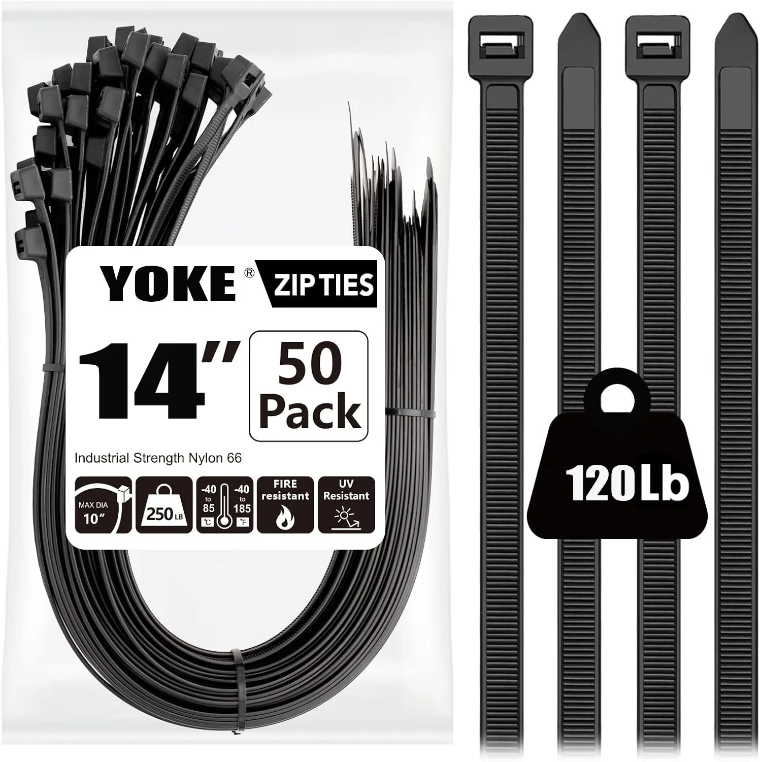 

14 inch Zip Ties Heavy Duty 20 PCS,175 LBS Ultra Strong Plastic Wire Ties, Large Cable Ties xtra Long Tie Wraps