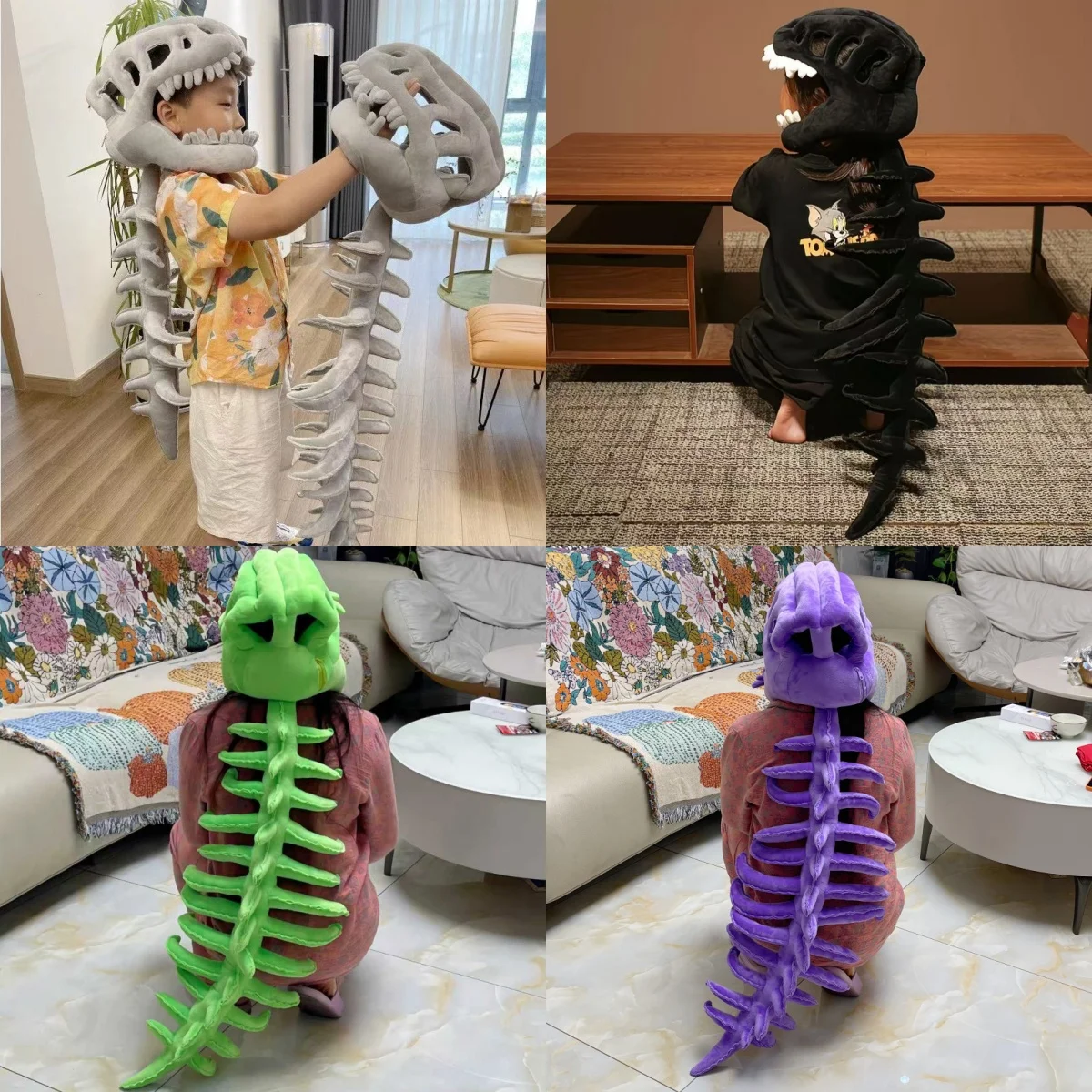 Halloween Carnival Cosplay Dinosaur Skeleton Funny Skeleton Headgear Plush Toy Male Doll White Purple Grass Green Black Carnival