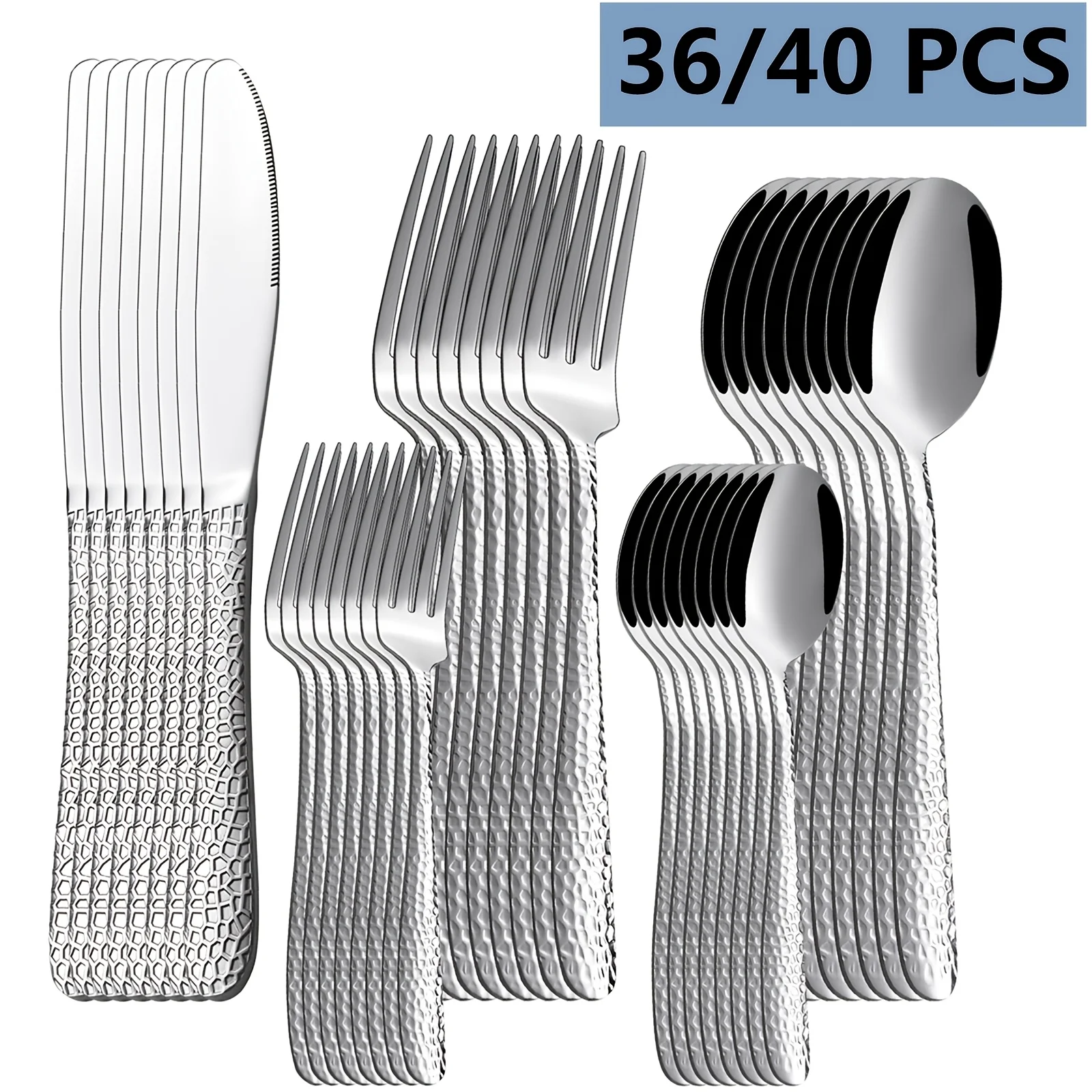 

36-40pcs of Premium Cutlery Set - Including Steak Knives, Forks, Spoons, Dessert Forks, Coffee Spoons - Essential Items for Banquets And Dining Tables - for Use in Hotels, Restaurants, And Outdoor Barbecues - Dishwasher Safety - Christmas Gifts