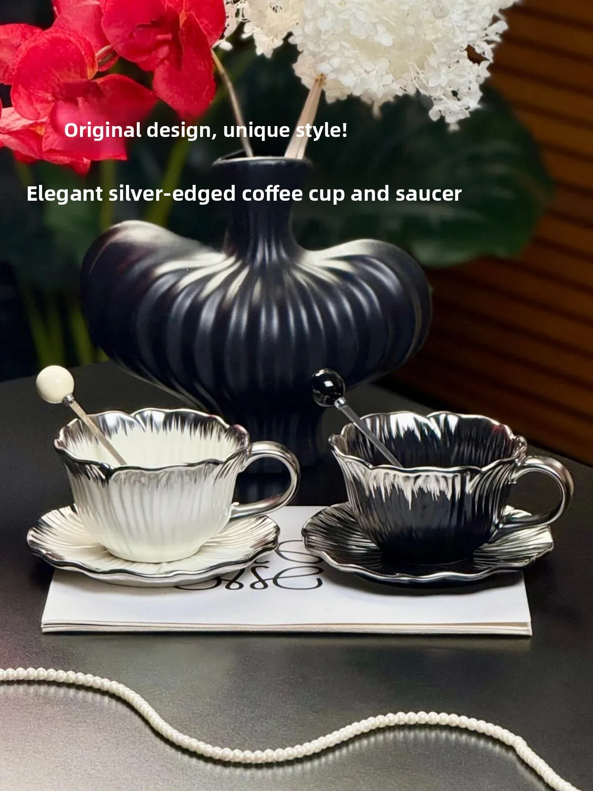Elegant Ceramic Coffee Cup And Plate Set with Lace Design Afternoon Tea Cup Dish Vintage Style Single Ear Double Layer Cup