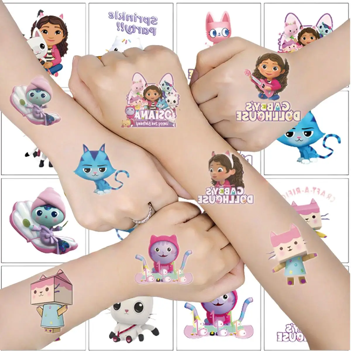 Paquete de 50 Pegatinas de Tatuajes de los Gatos de Gabby's Dollhouse, Lindas Pegatinas de Tatuajes de Anime de Dibujos Animados para Niños, Resistentes al Agua, Regalo para Niñas