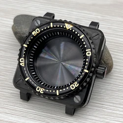 New 42mm Black Square Watch Cases PVD Stainless Steel Sapphire Glass Watch Fits Seiko NH35 NH36 Movement Waterproof Watch Parts