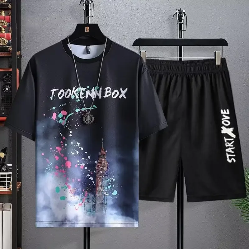

Men's sets Summer Fashion Thin Short-sleeved t shirts + shorts set Men's clothing Casual Quick Dry jogging suit Sportswear Tees