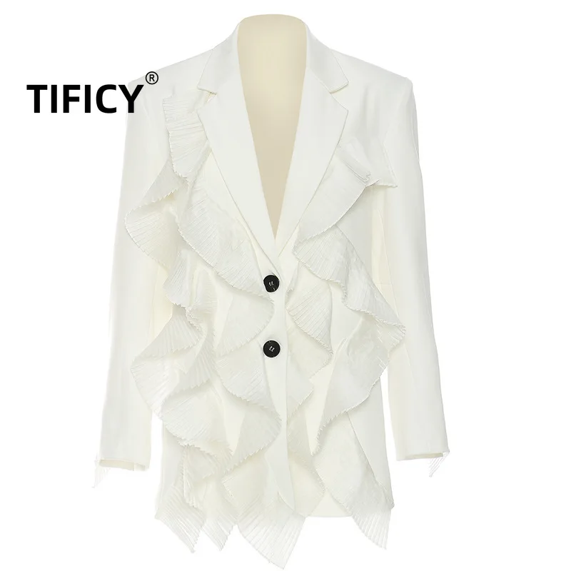 

Tificy Autumn Blazers Women's Ultra Heavy Duty Patchwork Pleated Fairy Style Casual Suit Jacket Top