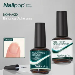 Nailpop-Desidratador e Primer Set, Acid Free, Prep Natural para Unhas, Acrílico e Gel UV, Secagem Rápida, Colagem Superior