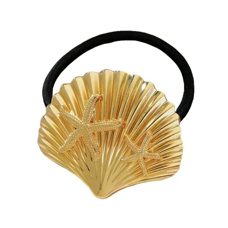 

39BD Trendy Fan Metal Scrunchies For Women Comfortable Elastic Hair Rope Accessories Practical Hair Bands