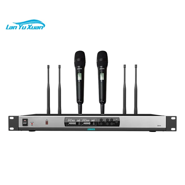 Professional 2-Channel PLL True Diversity Microphone System Church Stage Performance Translation Function for Conference Use