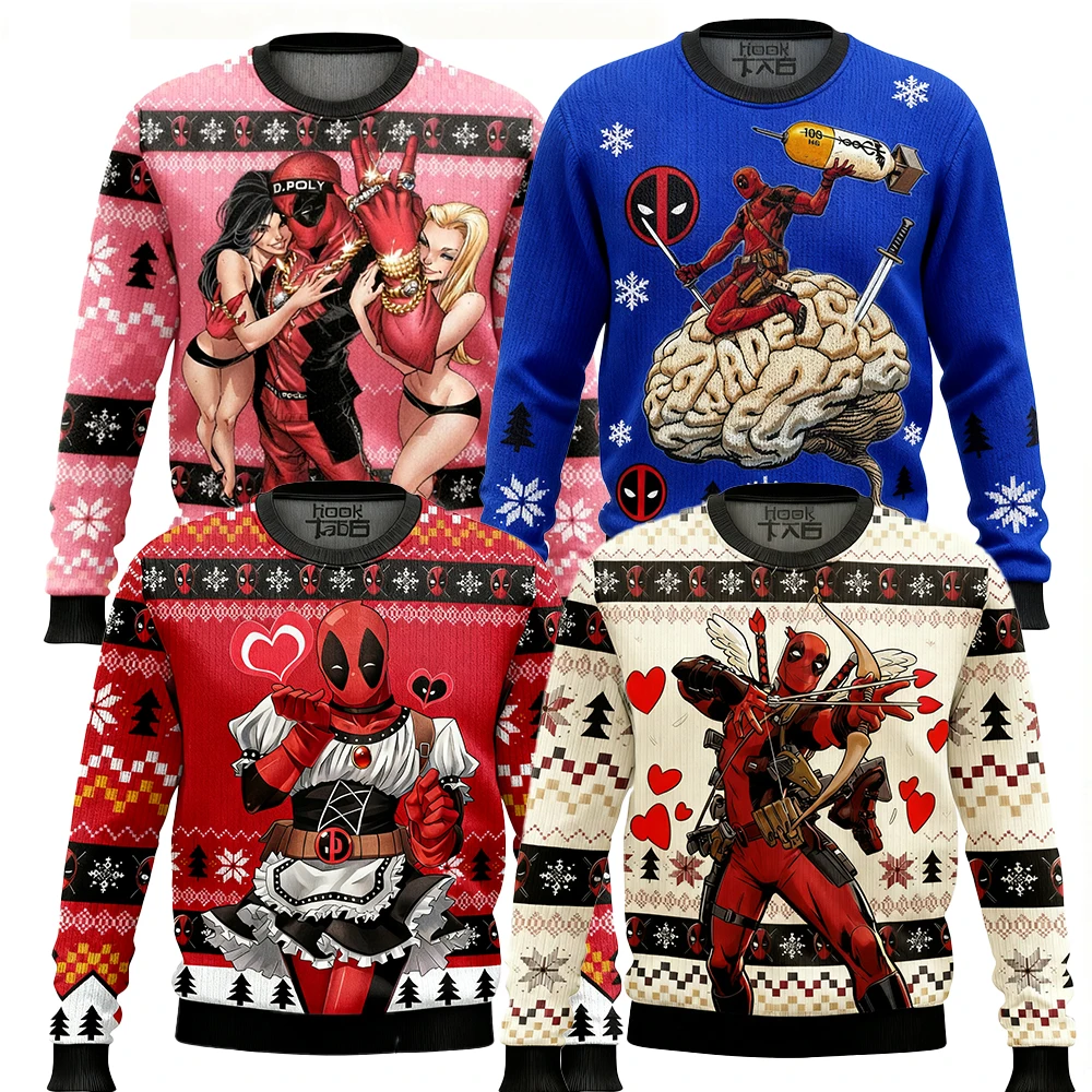 

Deadpool Anti Hero New Variant Double Knife Double Gun Creative Trend Humorous Christmas Ugly Sweater Christmas Gift Gathering