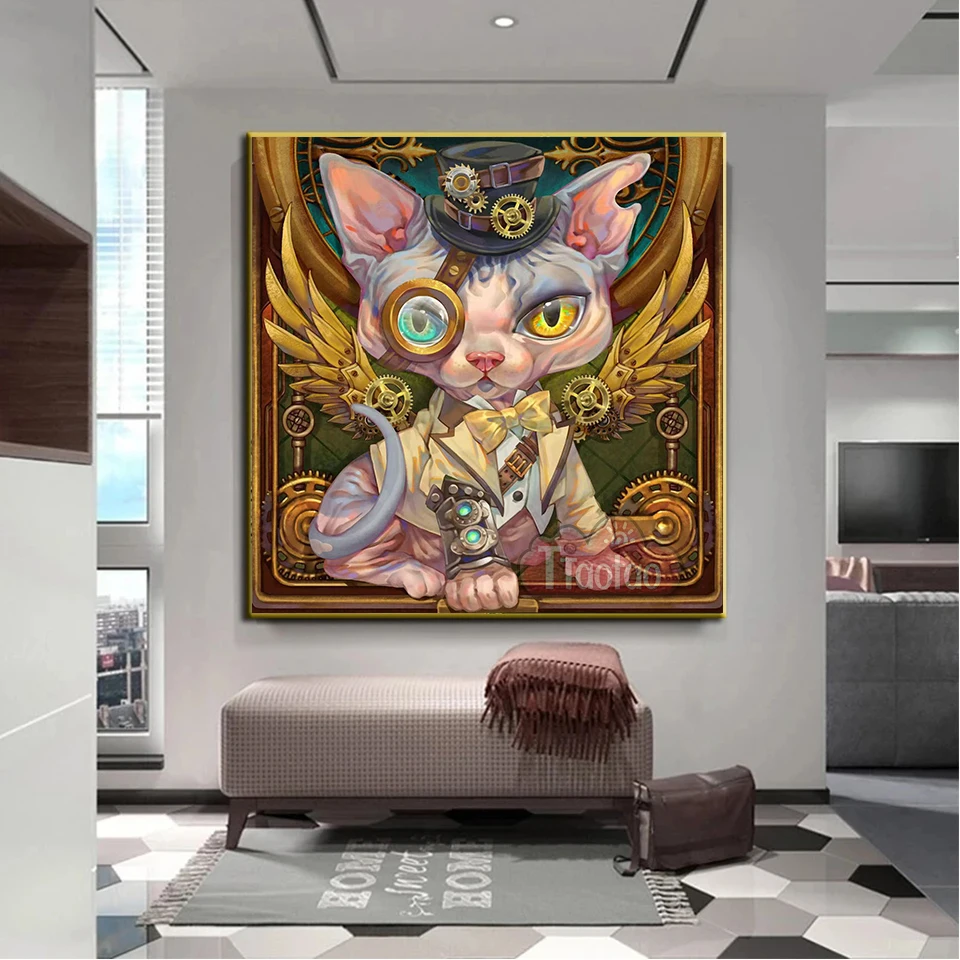 5D Animal Diamond Painting Punk Style Hairless Cat Rhinestone Mosaic Picture Diy Full Square Round Cross Stitch Wall Decoration