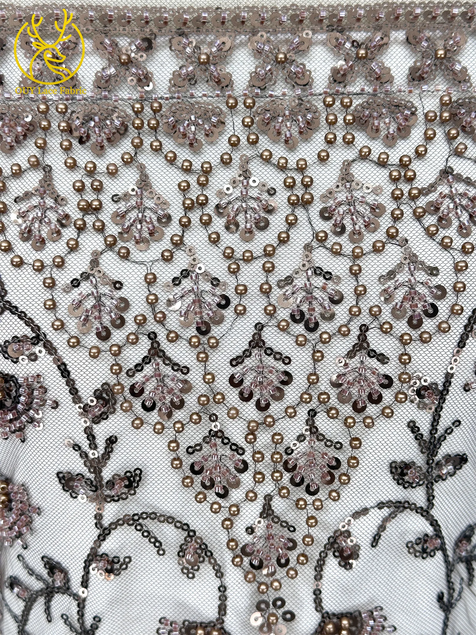 Afrikanischer Perlenstickerei-Spitzenstoff 2026 Hochwertiger Nigerianischer Pailletten-Spitzenstoff Französischer Braut-Hochzeits-Abendkleid-Nähstoff 5Y – Detail 9