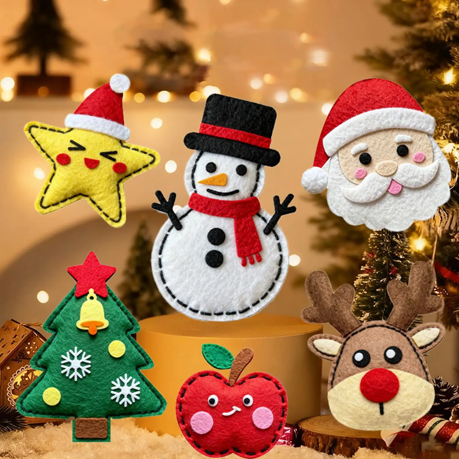 Crianças costura artesanato fazer 6 peças ornamento de árvore de natal diversão costura de natal jardim de infância atividade pré-escolar janela do feriado