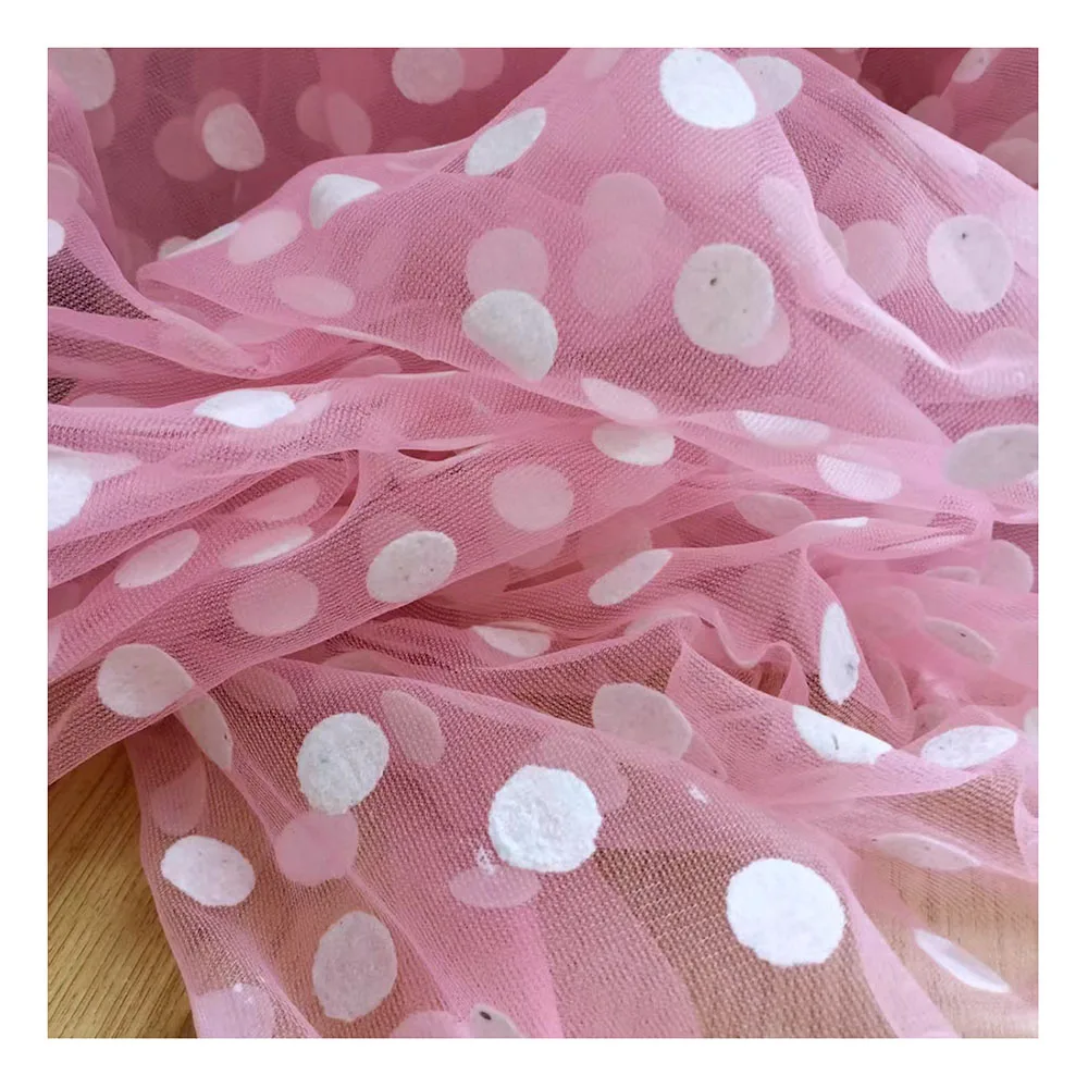 1.5cm Cute Polka Dot Flocked Pink Net Fabric Sewing Doll Dress Toy Mesh Lace Pettiskirt Tutu Mesh Clothing Accessories Material