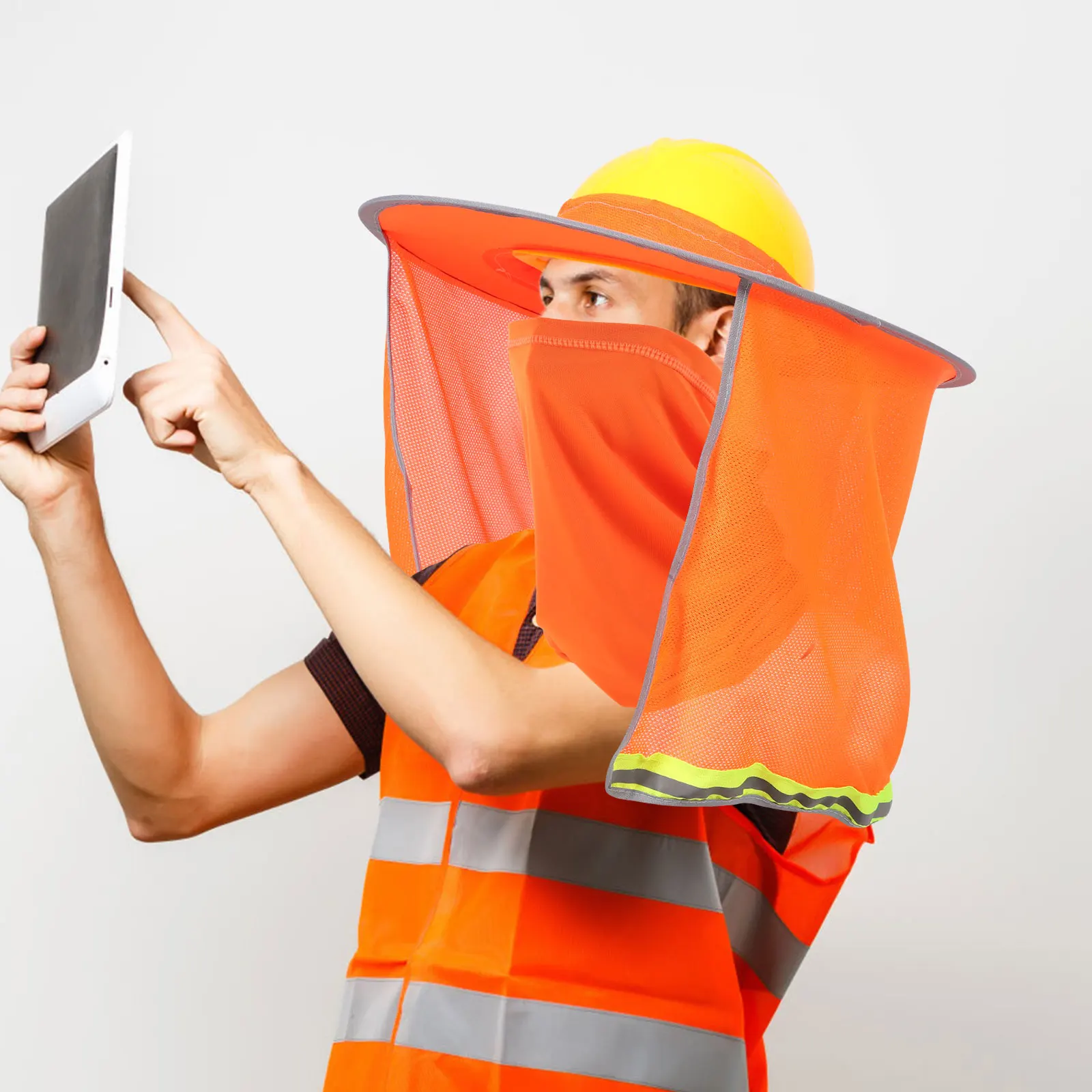 Sun Protection Brim Hard Hat Cooling Inserts Net Curtain Orange Construction Shade