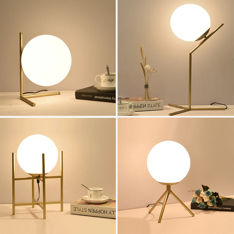 

Modern Glass Ball Table Lamp for Bedroom Living Room Bedside Lamps Nordic Study LED Desk Light Fixtures