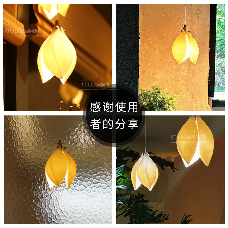 Medieval ceramic magnolia chandelier Bauhaus bedroom bedside dining room bar lamp staircase petal lamp