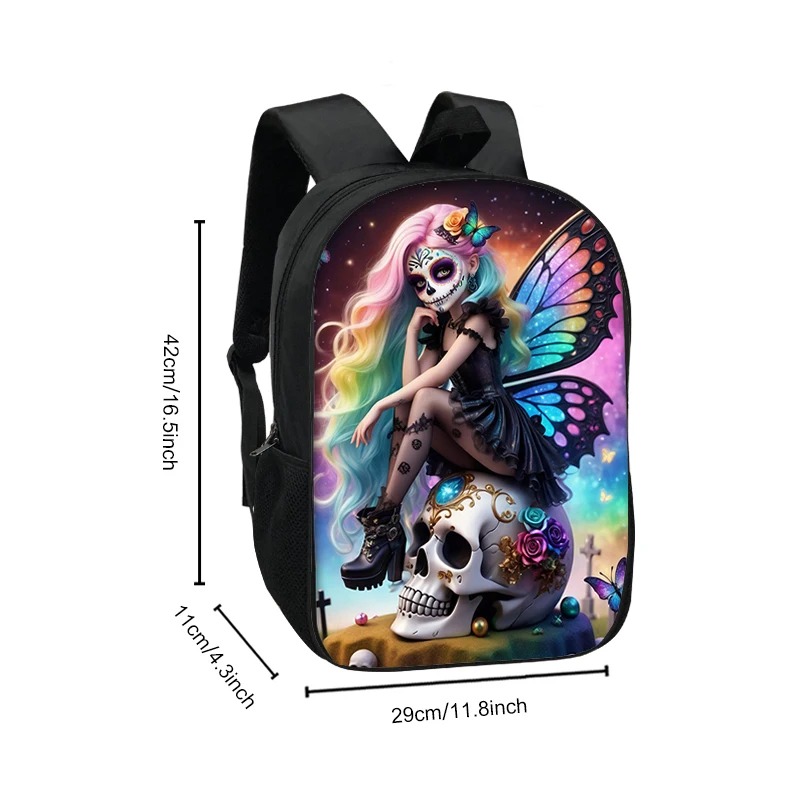 Dark Gothic Skeleton Fairy Elf Graphic Print Backpack Skull Women Rucksack Casual Daypack children School Bags for Teens Bookbag